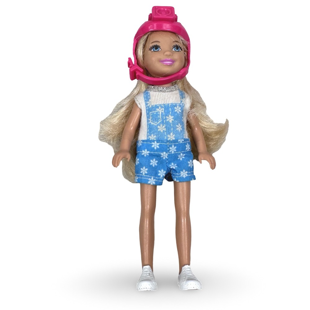 Mattel Barbie Chelsea Blonde Doll Blue Snowflake Romper Pink Helmet 2010 5.5"